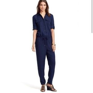 Ralph Lauren Pant Jumpsuit Long Sleeve Draw String Button Down Navy Blue